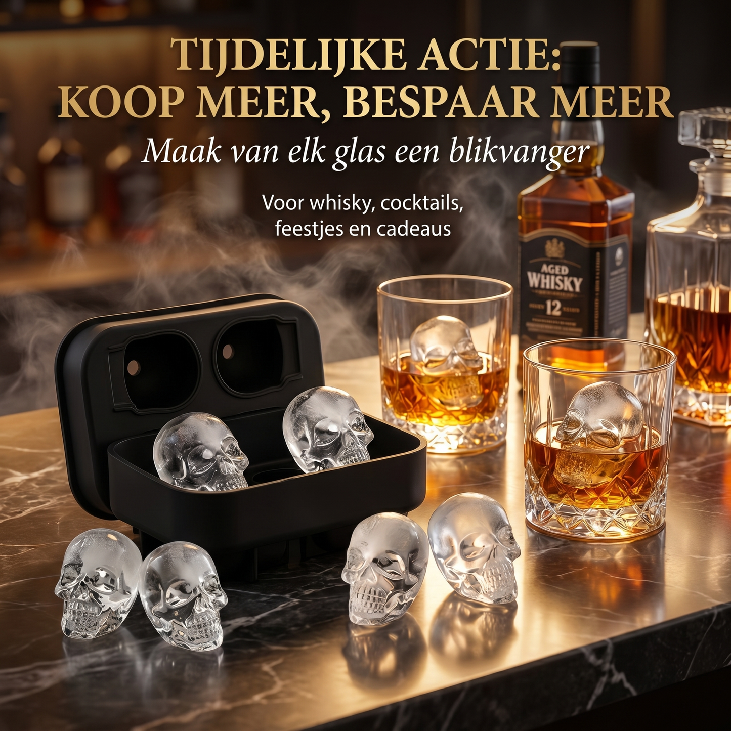 🔥 Tijdelijke actie – koop 1 en krijg er 1 gratis bij 🔥 Luxe schedel ijsvorm voor whisky, cocktails en feestjes