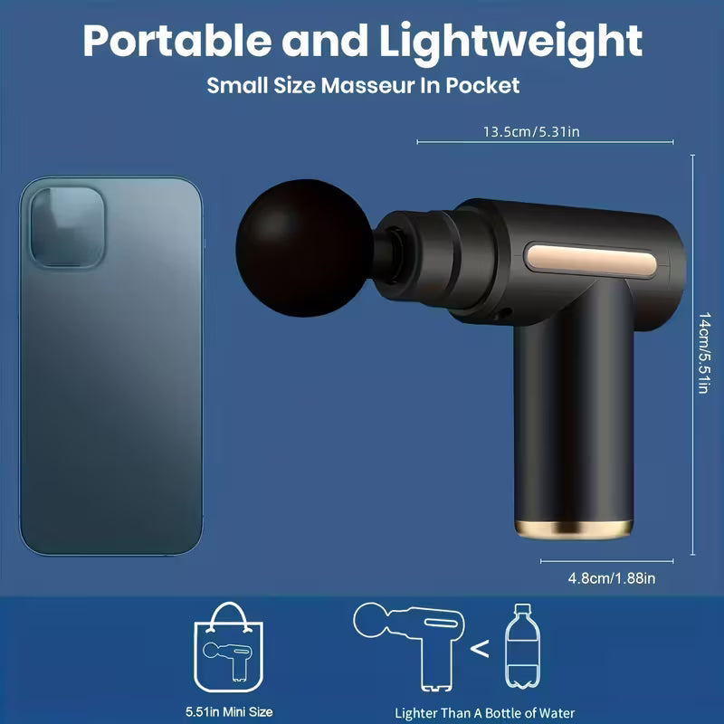 Massagepistool met 4 verwisselbare koppen en 6 standen