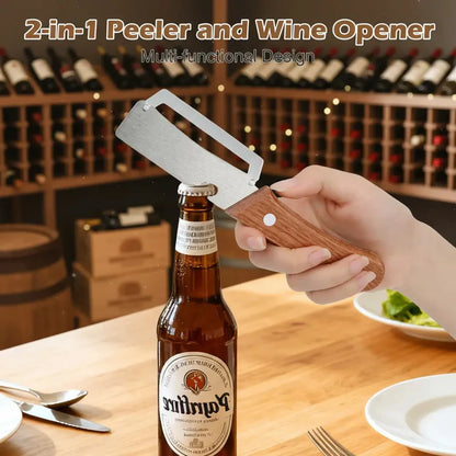 🔥 LAATSTE DAG SALE – PRIJS SLECHTS €14.95🔥 Multifunctionele houten groenteschiller met ingebouwde flesopener