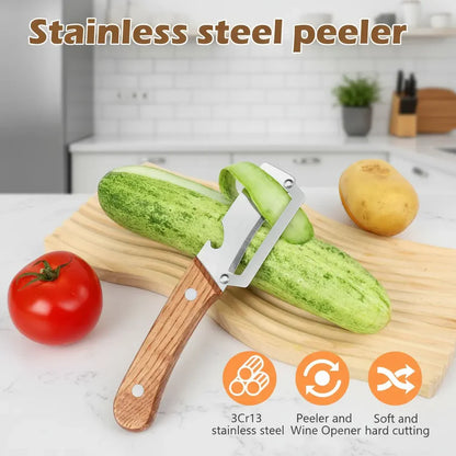 🔥 LAATSTE DAG SALE – PRIJS SLECHTS €14.95🔥 Multifunctionele houten groenteschiller met ingebouwde flesopener