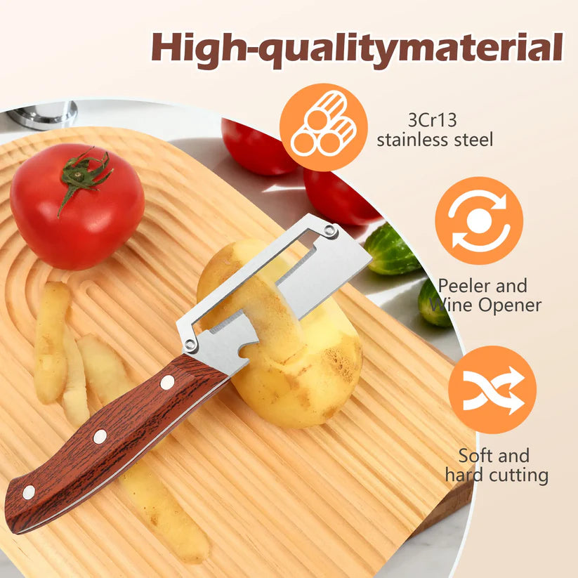 🔥 LAATSTE DAG SALE – PRIJS SLECHTS €14.95🔥 Multifunctionele houten groenteschiller met ingebouwde flesopener