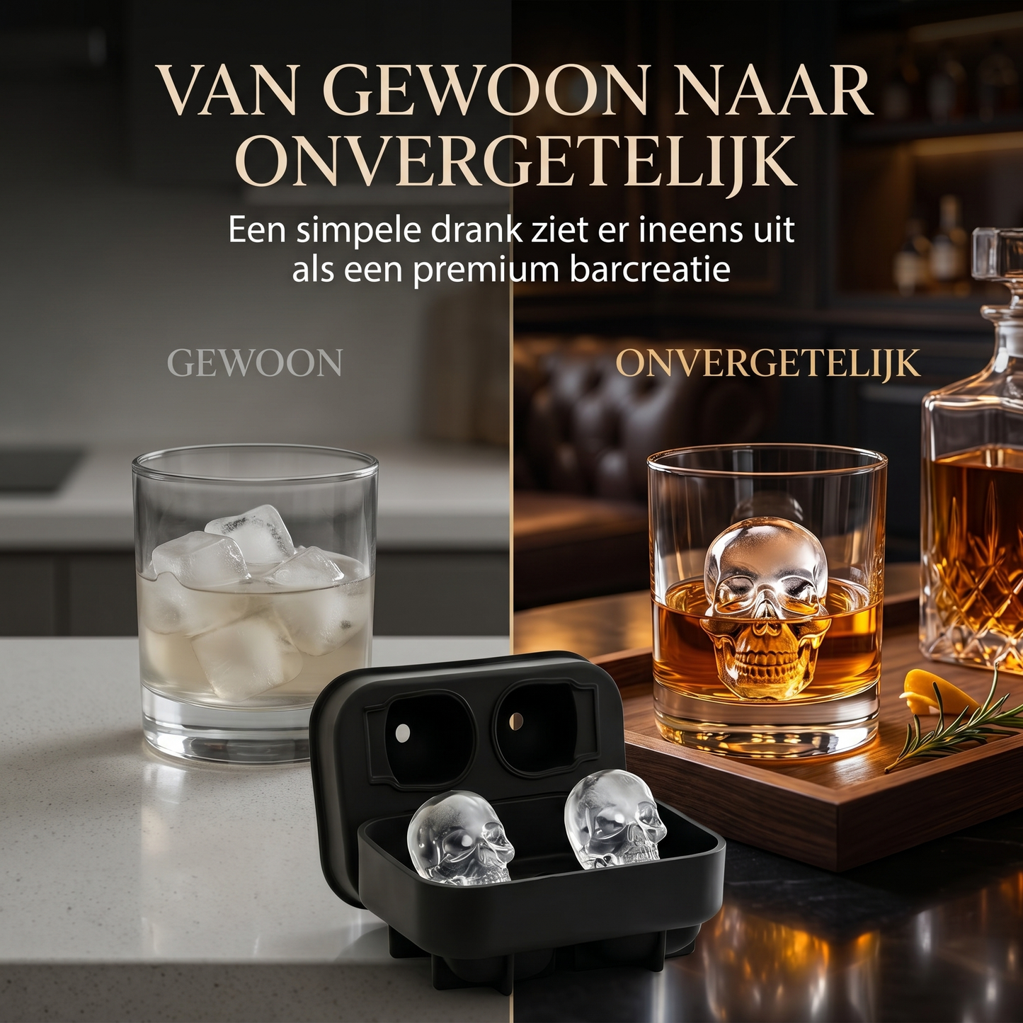 🔥 Tijdelijke actie – koop 1 en krijg er 1 gratis bij 🔥 Luxe schedel ijsvorm voor whisky, cocktails en feestjes