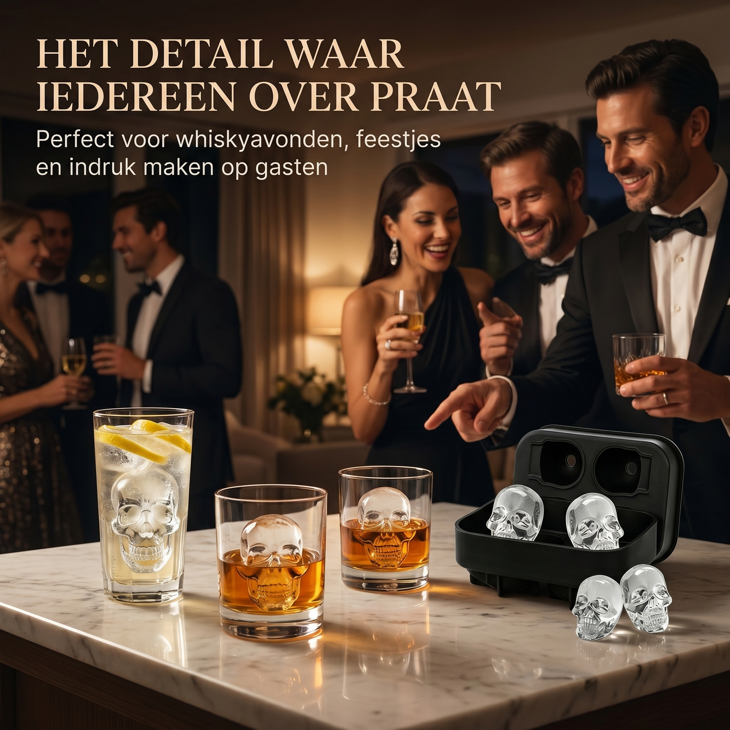 🔥 Tijdelijke actie – koop 1 en krijg er 1 gratis bij 🔥 Luxe schedel ijsvorm voor whisky, cocktails en feestjes
