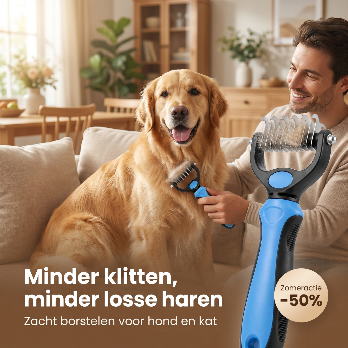 Vachtborstel voor honden en katten – Tegen klitten en losse haren