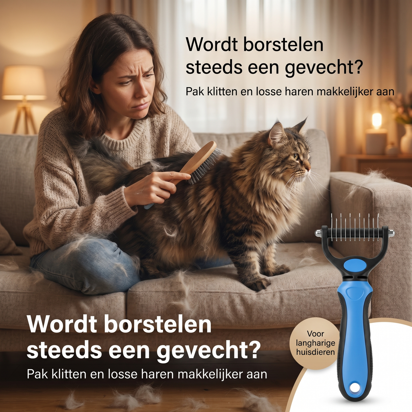 Vachtborstel voor honden en katten – Tegen klitten en losse haren